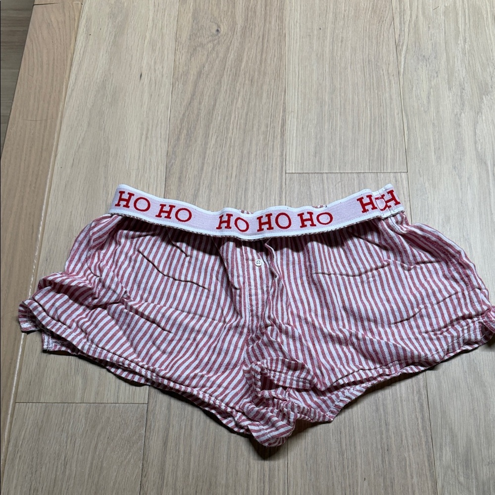 Colsie Red and White Striped 'HO' Waistband Lounge Shorts